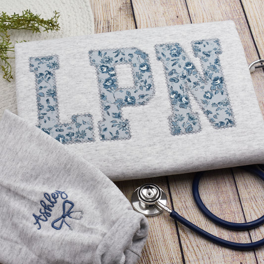 Personalized LPN Nurse Embroidered Sweatshirt, LPN Graduation Nursing Student Gift, Licensed Practical Nurse Floral Crewneck