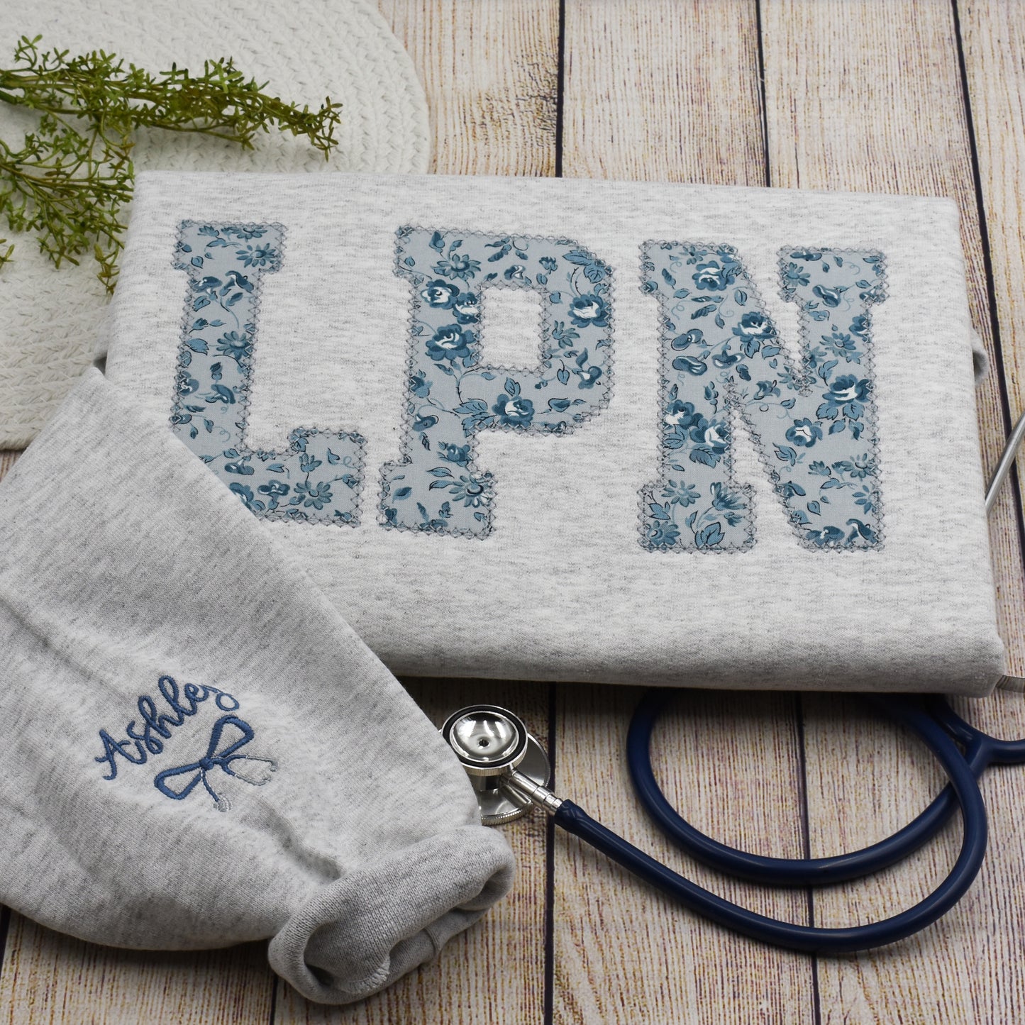 Personalized LPN Nurse Embroidered Sweatshirt, LPN Graduation Nursing Student Gift, Licensed Practical Nurse Floral Crewneck