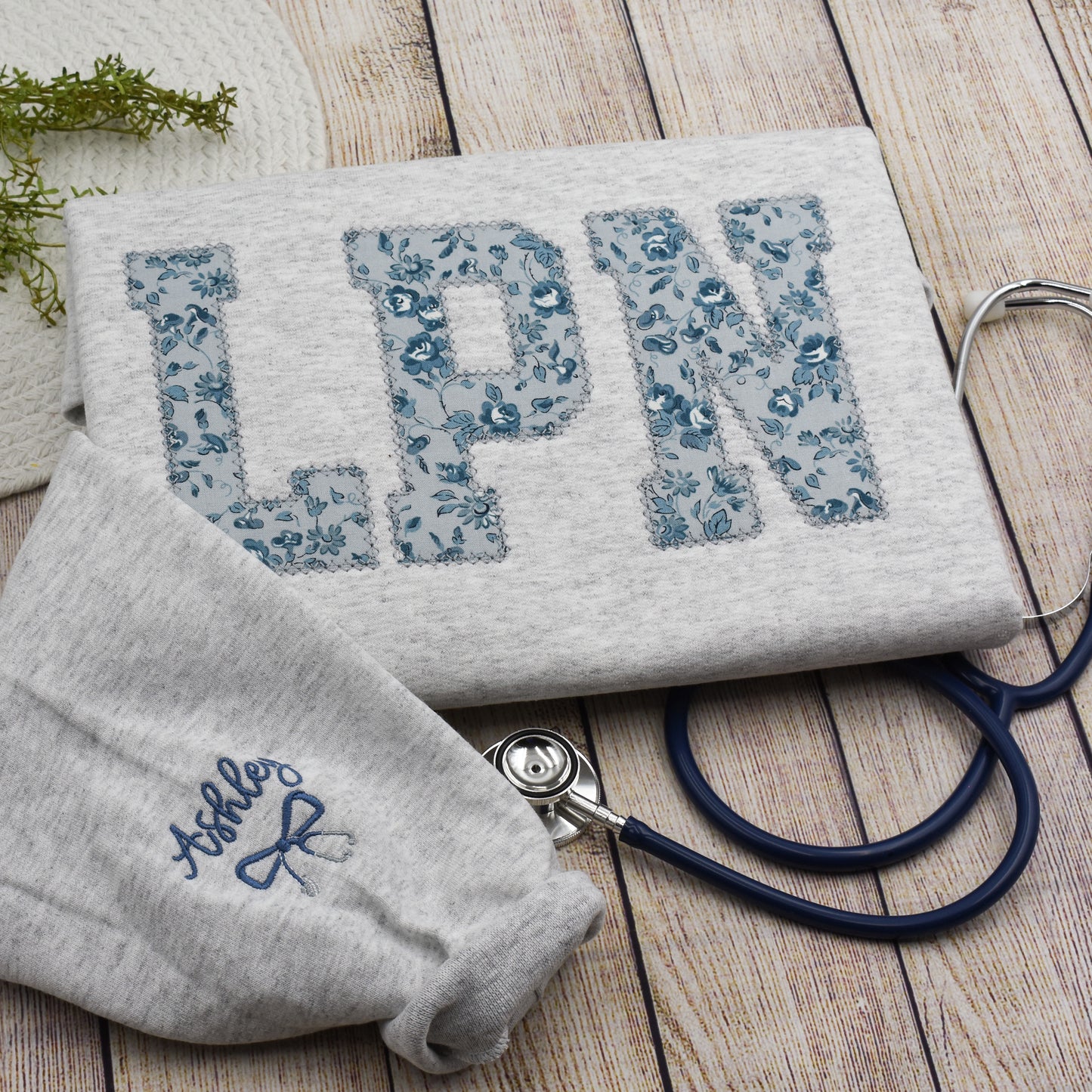 Personalized LPN Nurse Embroidered Sweatshirt, LPN Graduation Nursing Student Gift, Licensed Practical Nurse Floral Crewneck