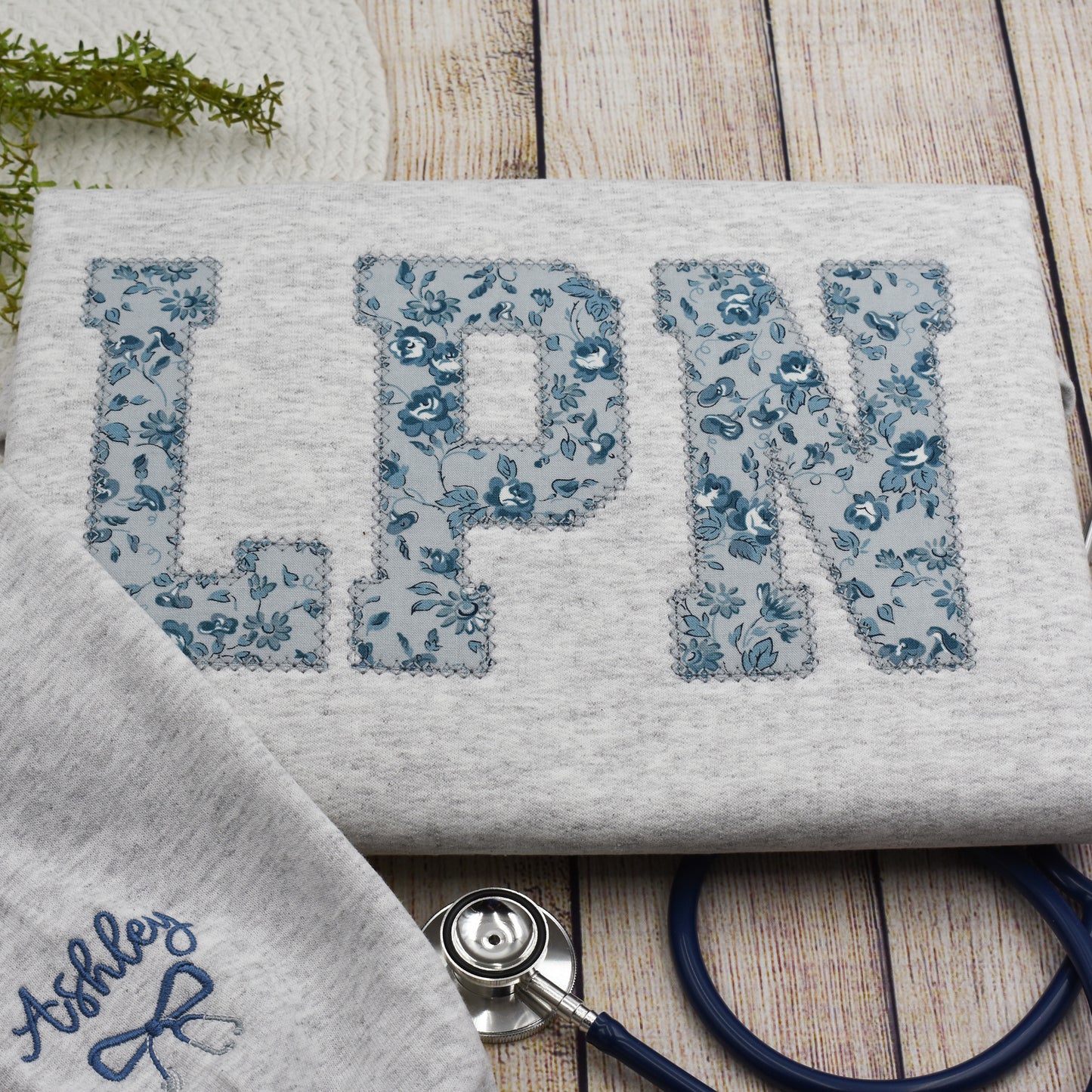 Personalized LPN Nurse Embroidered Sweatshirt, LPN Graduation Nursing Student Gift, Licensed Practical Nurse Floral Crewneck