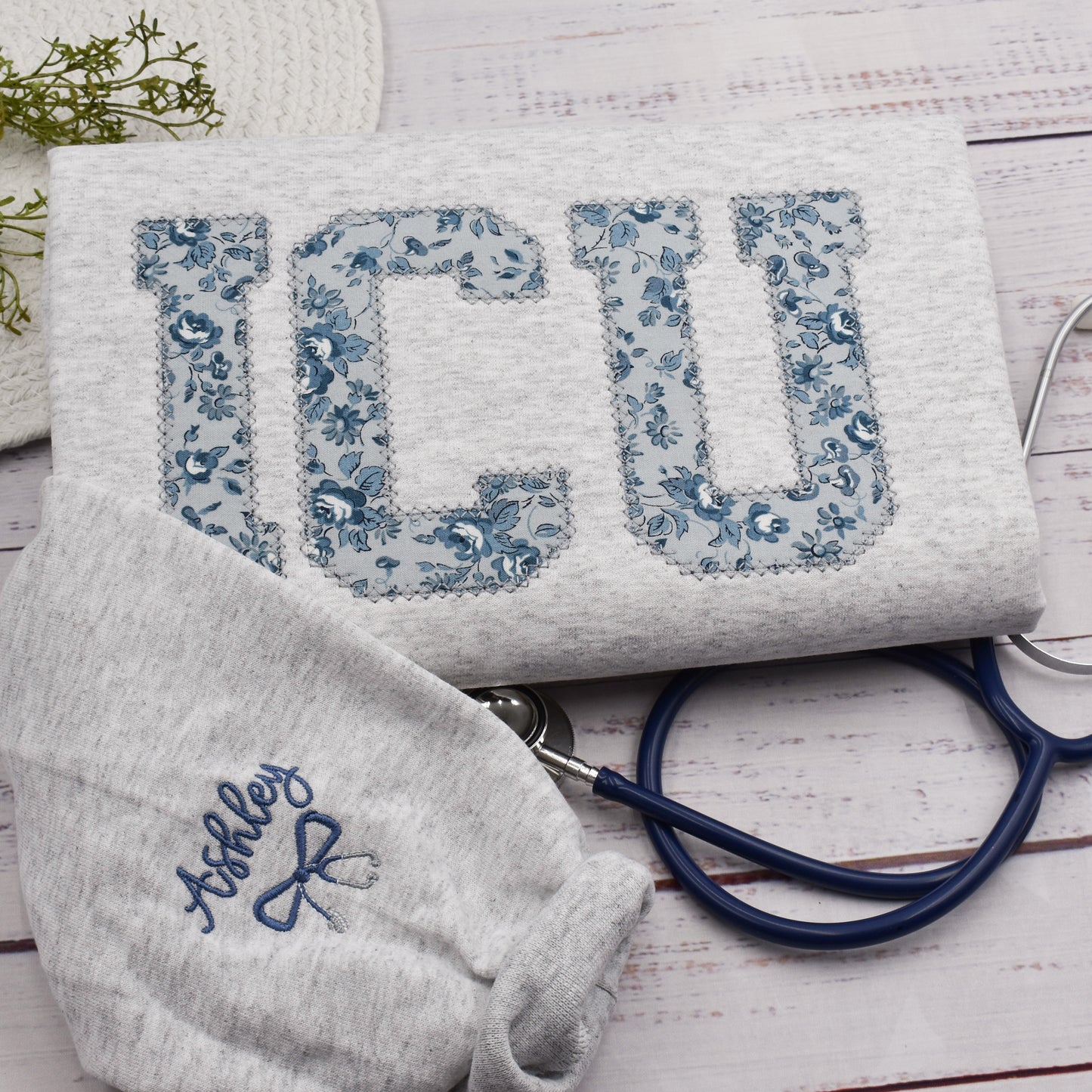 Personalized ICU Nurse Embroidered Sweatshirt, Critical Care Nurse Shirt, Graduation Nursing Student Gift, Floral RN Nurse Crewneck