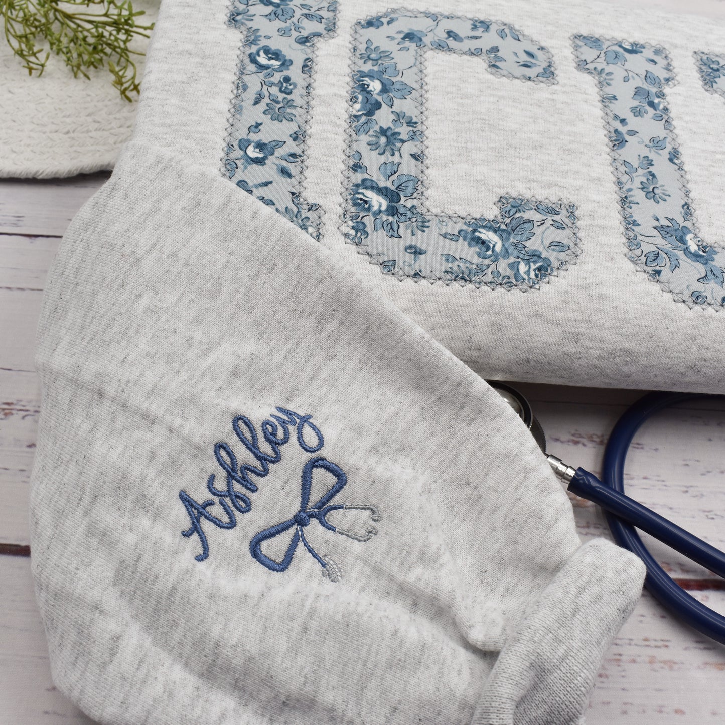 Personalized ICU Nurse Embroidered Sweatshirt, Critical Care Nurse Shirt, Graduation Nursing Student Gift, Floral RN Nurse Crewneck