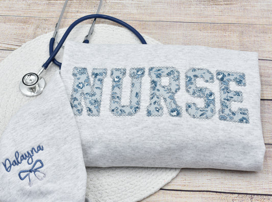 Personalized Nurse Applique  Embroidered Sweatshirt